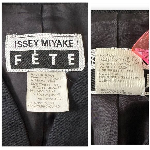 Issey Miyake FÊTE Black Wool Jacket Size 4 Japan Minimalist Collarless Blazer - Picture 3 of 16